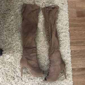 Beige thigh high laced boots